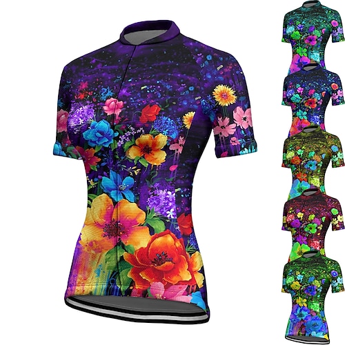 

21Grams Women's Cycling Jersey Short Sleeve Bike Top with 3 Rear Pockets Mountain Bike MTB Road Bike Cycling Breathable Quick Dry Moisture Wicking Reflective Strips Green Purple Yellow Graphic