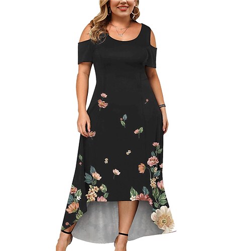 

Women's Plus Size Holiday Dress Floral Crew Neck Print Short Sleeve Spring Summer Work Casual Maxi long Dress Daily Vacation Dress