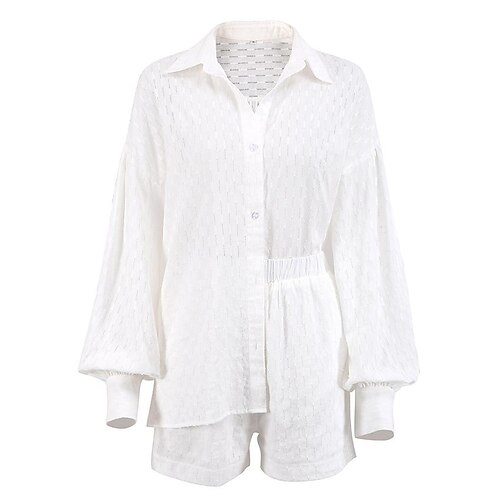 

2022 summer women's european and american shirts jacquard puff sleeves temperament tops shorts commuting design casual suits