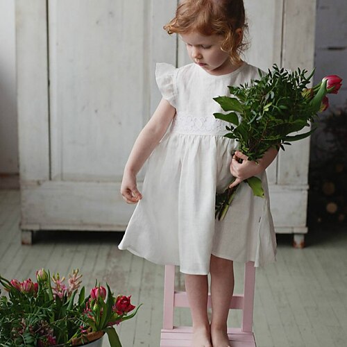 

Kids Little Girls' Dress Solid Colored A Line Dress Sports Outdoor Daily Ruched White Pink Knee-length Short Sleeve Cute Sweet Dresses Spring Summer Regular Fit 2-8 Years