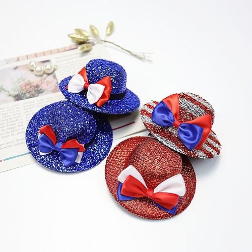 

4th of July Dog Hair Bows Patriotic Independence Day Dog Bows Blue Red White Pet Puppy Cat Hair Bows with Rubber Bands Dog Grooming Mixed Styles Hair Accessories