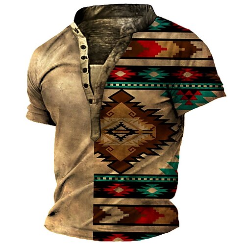 

Men's Henley Shirt Tee T shirt Tee 3D Print Graphic Patterned Geometry Plus Size Stand Collar Daily Sports Button-Down Print Short Sleeve Tops Designer Basic Casual Big and Tall Green Gray Purple