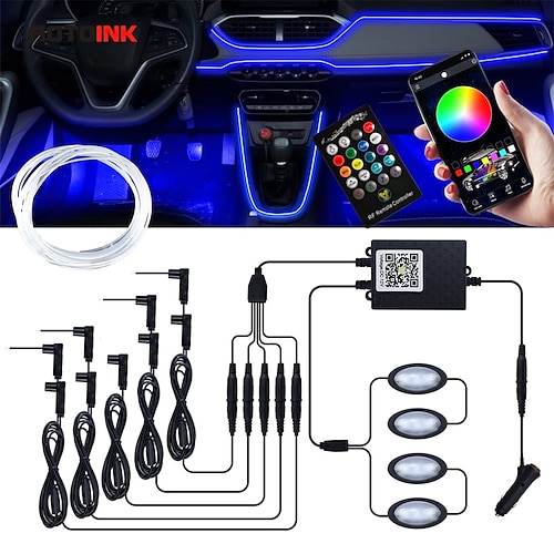 

OTOLAMPARA 4 in 1 30W Colorful Strip Waterproof LED Light Neon Super Bright Lightness Car Interior Atmosphere Light RGB