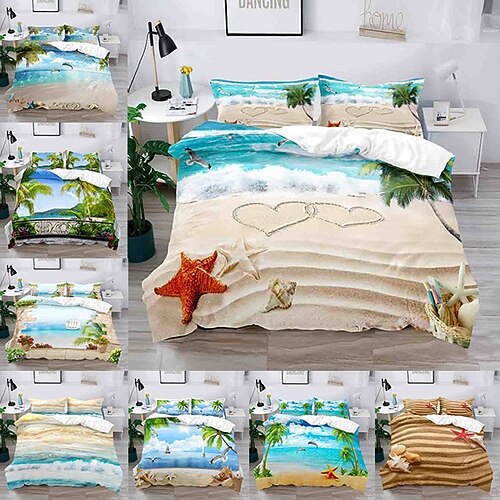 

Summer Beach Series 3-Piece Duvet Cover Set Hotel Bedding Sets Comforter Cover with Soft Lightweight Microfiber, Include 1 Duvet Cover, 2 Pillowcases (1 Pillowcase for Twin/Single)
