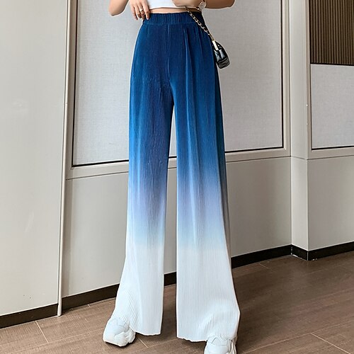 

Women's Culottes Wide Leg Chinos Pants Trousers Blue Gray Mid Waist Fashion Casual Weekend Micro-elastic Full Length Comfort Gradient S M L XL XXL / Loose Fit