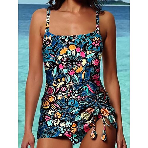 

Women's Swimwear Tankini 2 Piece Normal Swimsuit Printing Patchwork Floral Print Blue Padded Strap Bathing Suits Sports Vacation Sexy / New