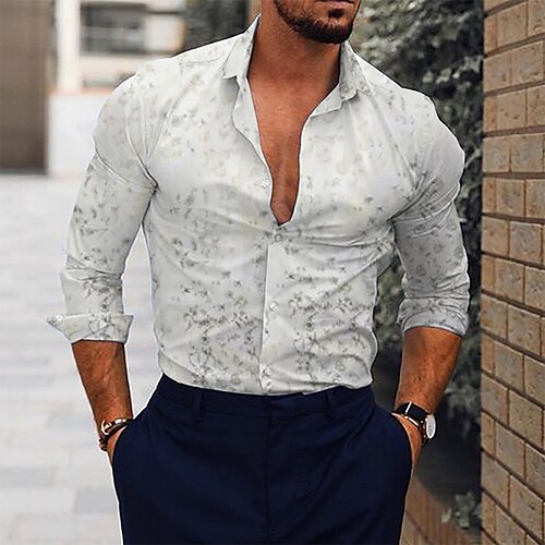 

Men's Shirt Prom Shirt Floral Turndown Wine Blue Pink White Black Outdoor Street Long Sleeve Button-Down Clothing Apparel Fashion Casual Breathable Comfortable