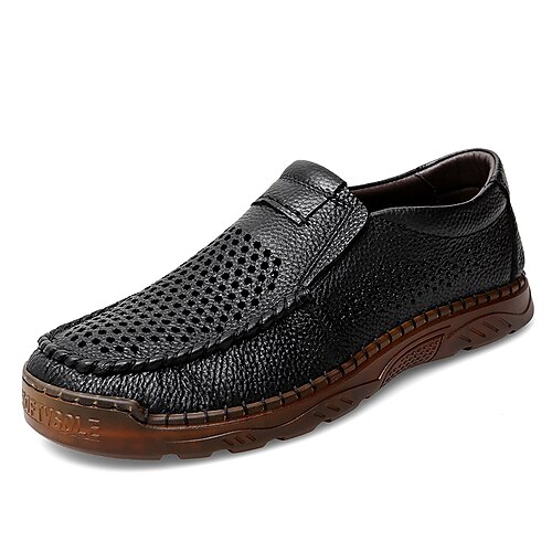 

Men's Loafers Slip-Ons Casual Daily Cowhide Black Brown Summer
