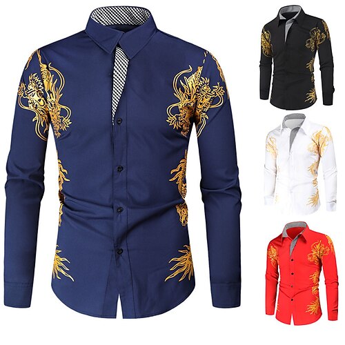 

Men's Shirt Tribal Turndown Street Casual Button-Down Long Sleeve Tops Casual Fashion Breathable Comfortable White Black Red