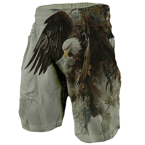 

Men's Designer Classic Style Active Shorts 3D Print Pocket Elastic Waist Short Pants Sports Outdoor Casual Micro-elastic Graphic Prints Eagle Comfort Breathable Mid Waist Green White Khaki Dark Gray