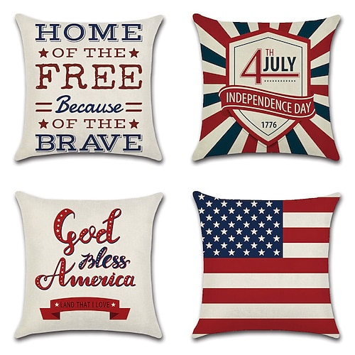 

Independence Day Double Side Cushion Cover 4PC Soft Decorative Square Throw Pillow Cover Cushion Case Pillowcase for Sofa Bedroom Superior Quality Machine Washable