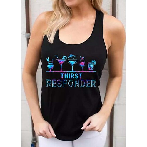

Women's Daily Weekend Tank Top Camis Graphic Sleeveless Print Round Neck Casual Streetwear Tops Black S