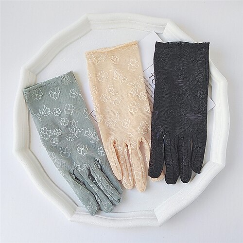 

Summer Sunscreen Lace Gloves Driving Short Breathable Ice Cycling For Women Embroidered Full Finger