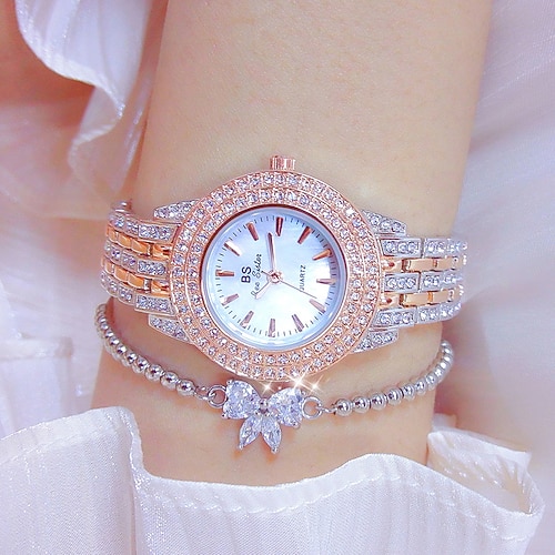 

SK Quartz Watch for Women Analog Quartz Stylish Glitter Luxury Sparkle Fashion Diamond Stainless Steel Stainless Steel Creative