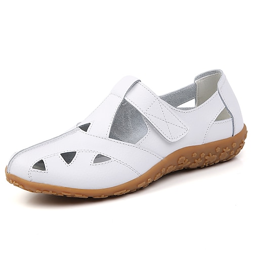 

Damen Sandalen Flache Sandalen Übergrössen Täglich Sommer Flacher Absatz Runde Zehe Casual Minimalismus PU Leder Klettverschluß Einfarbig Schwarz Weiß Blau