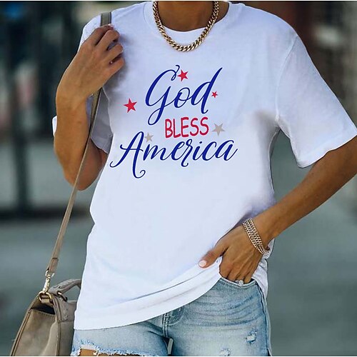 

Women's Casual Weekend Painting T shirt Tee Text Short Sleeve Print Round Neck Basic Tops White Gray Purple S
