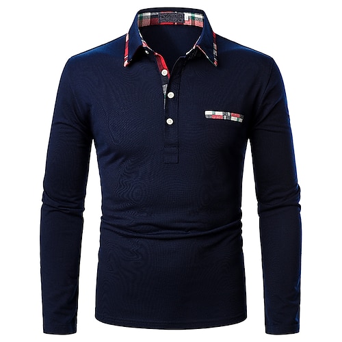 

Men's Collar Polo Shirt Golf Shirt Solid Colored Turndown Navy Blue Casual Daily Long Sleeve Clothing Apparel Business