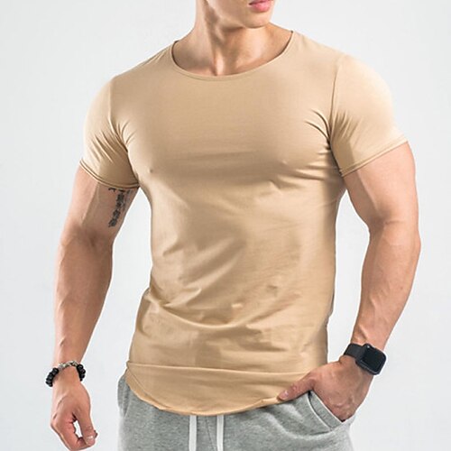 

Men's T shirt Tee Solid Color Crew Neck Khaki White Black Street Casual Short Sleeve Clothing Apparel Cotton Fashion Classic Comfortable Big and Tall / Summer / Summer / Sports