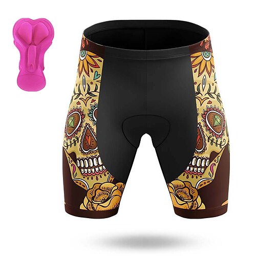 

21Grams Women's Bike Shorts Cycling Shorts Bike Padded Shorts / Chamois Bottoms Mountain Bike MTB Road Bike Cycling Sports Skull Floral Botanical 3D Pad Cycling Breathable Quick Dry Brown Polyester