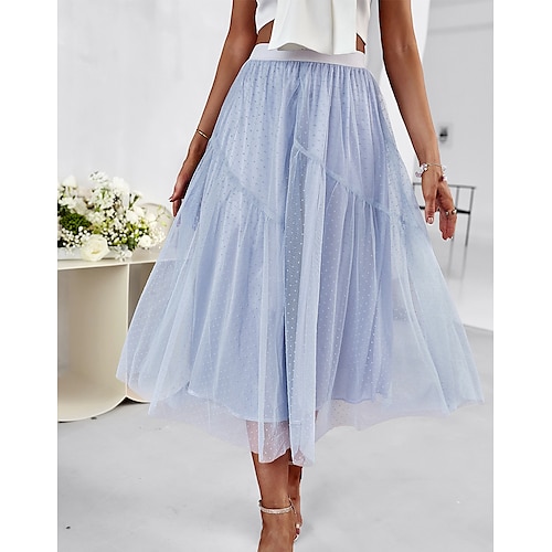 

Women's Skirt Swing Midi Organza Pink Wine Light Blue Skirts Summer Layered Fashion Elegant Prom Casual Daily S M L / Loose Fit