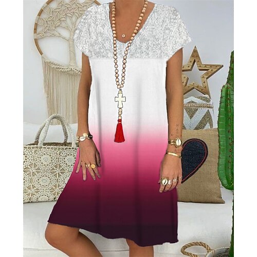 

Mujer Vestido informal Vestido de cambio Negro Rojo Manga Corta Gradiente de Color Estampado Primavera Verano Escote en Pico Holgado 2022 S M L XL XXL 3XL