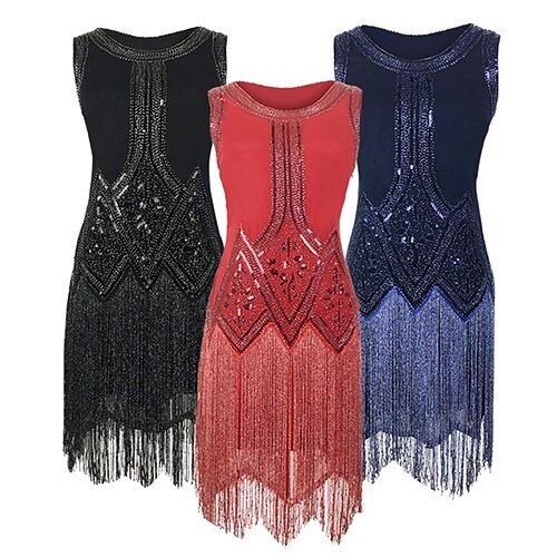 

The Great Gatsby Charleston Roaring 20s 1920s Cocktail Dress Vintage Dress Flapper Dress Prom Dress Women's Sequins Tassel Fringe Costume Vintage Cosplay Event / Party Festival Sleeveless Dress