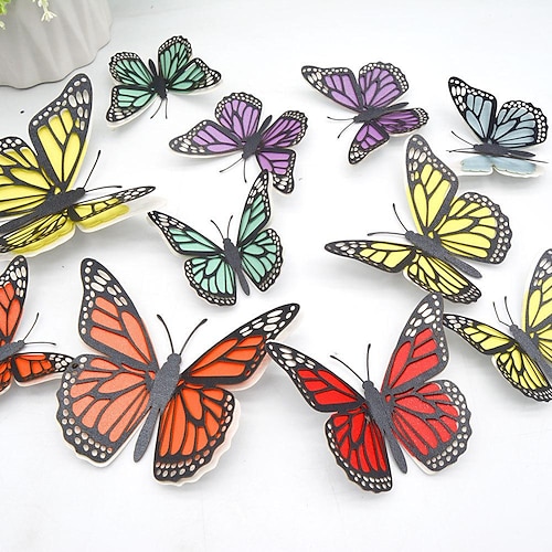 

12pcs 3D Three-layer Hollow Pearl Paper Butterfly Wedding Holiday Home Decoration Diy Wall Stickers