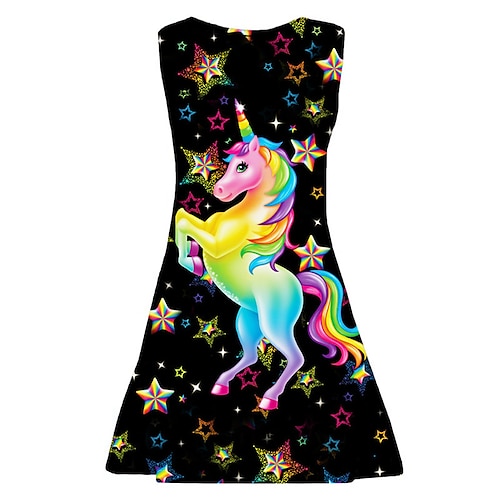 

Meninas Vestido De Alça Vestido A Line Sem Manga Animal Arco-Íris Unicórnio Gráfico impresso em 3D Vestidos Estilo bonito Casual Doce Acima do Joelho Poliéster Vestido Verão Primavera Infantil Diário