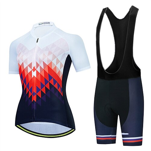 

21Grams Women's Cycling Jersey with Bib Shorts Short Sleeve Mountain Bike MTB Road Bike Cycling White Geometic Bike Clothing Suit 3D Pad Breathable Quick Dry Moisture Wicking Back Pocket Polyester