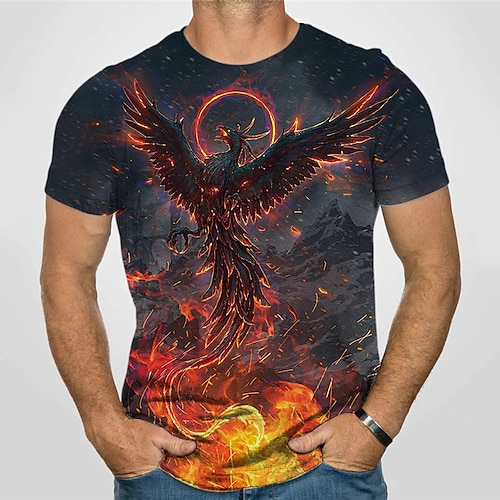 

Men's Unisex T shirt Tee Animal Graphic Prints Phoenix Crew Neck Orange 3D Print Outdoor Street Short Sleeve Print Clothing Apparel Sports Designer Casual Big and Tall / Summer / Summer