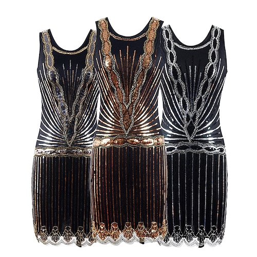 

The Great Gatsby Charleston Vintage Roaring 20s 1920s Cocktail Dress Flapper Dress Party Costume Masquerade Prom Dress Women's Sequins Costume Vintage Cosplay Party Prom Sleeveless Dress Masquerade