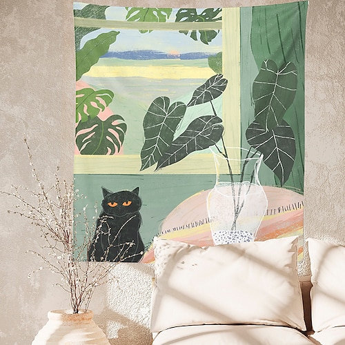 

Spring Botanical Cat Print Tapestry 1 Piece
