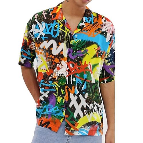 

Men's Shirt 3D Print Graffiti Turndown Casual Daily Print Short Sleeve Tops Casual Exaggerated Black