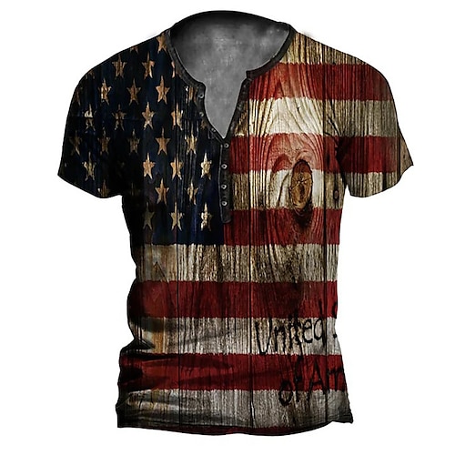 

Men's Henley Shirt Tee T shirt Tee 3D Print Graphic National Flag Plus Size Henley Daily Sports Button-Down Print Short Sleeve Tops Basic Casual Designer Big and Tall Red