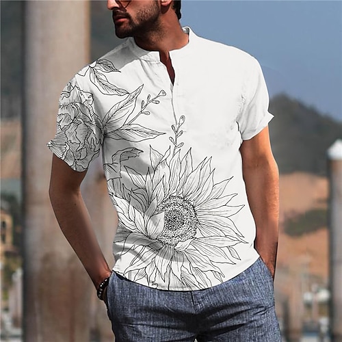 

Hombre Camisa Foco Multicolor Pintada Escote en Pico Blanco Print Exterior Calle Manga Corta Estampado Ropa Moda Design Casual Transpirable / Verano / Primavera / Verano