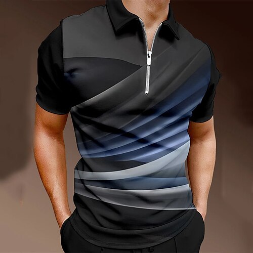 

Men's Collar Polo Shirt Golf Shirt Streamer Turndown Black Street Casual Short Sleeve Zipper Clothing Apparel Fashion Casual Comfortable