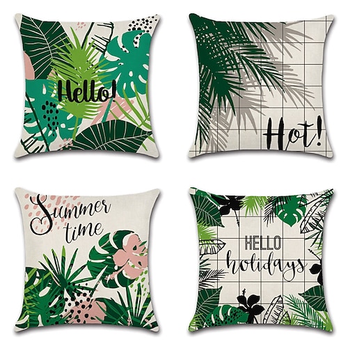 

Summer Time Double Side Cushion Cover 4PC Soft Decorative Square Throw Pillow Cover Cushion Case Pillowcase for Sofa Bedroom Superior Quality Machine Washable