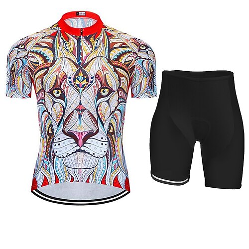 

21Grams Men's Cycling Jersey with Shorts Short Sleeve Mountain Bike MTB Road Bike Cycling Black Yellow Animal Bike Clothing Suit 3D Pad Breathable Quick Dry Moisture Wicking Back Pocket Polyester