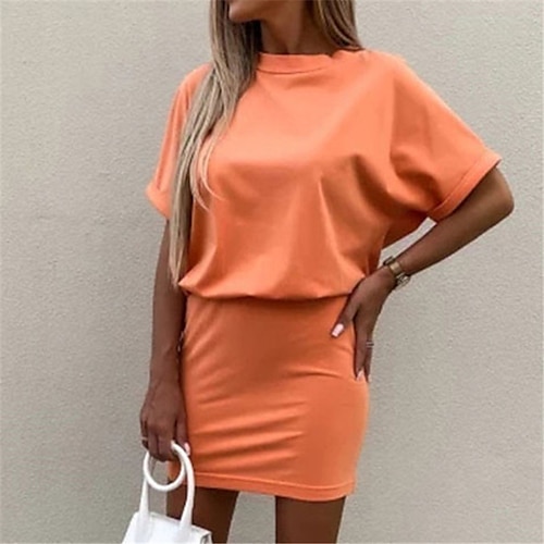 

Mujer Vestido informal Negro Naranja Beige Manga Corta Color puro Retazos Primavera Verano Cuello Barco Fin de semana 2022 S M L XL XXL 3XL