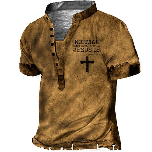 

Homens Camiseta Camisa Henley Camisetas Gráfico Letra Cruz Colarinho Chinês Verde Azul Amarelo Cinzento Escuro Impressão 3D Tamanho Grande Ao ar livre Diário Manga Curta Botão para baixo Imprimir