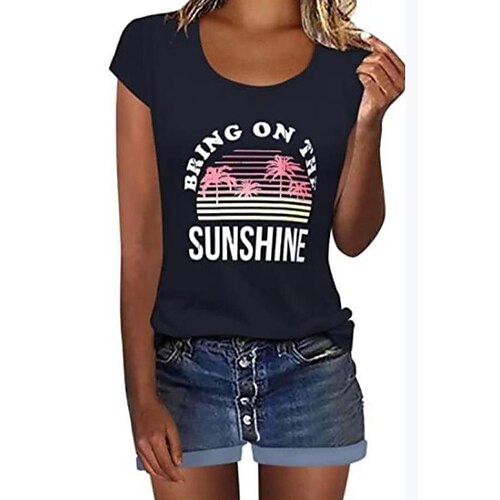 

Women's Daily Weekend Tank Top Camis Graphic Letter Sleeveless Print Round Neck Casual Streetwear Tops Green Yellow Navy Blue S
