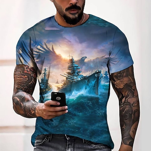 

Men's Tee T shirt Tee 3D Print Graphic Round Neck Casual Daily 3D Print Short Sleeve Tops Fashion Designer Cool Comfortable Blue