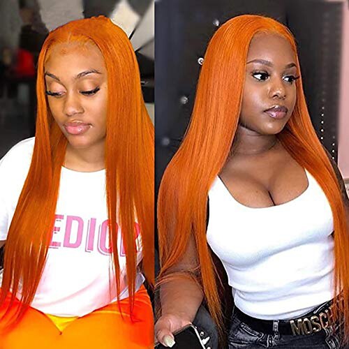 

Human Hair 13x4 Lace Front Wig Free Part Brazilian Hair Natural Straight Orange Wig 150% Density 100% Virgin For Women Human Hair Lace Wig