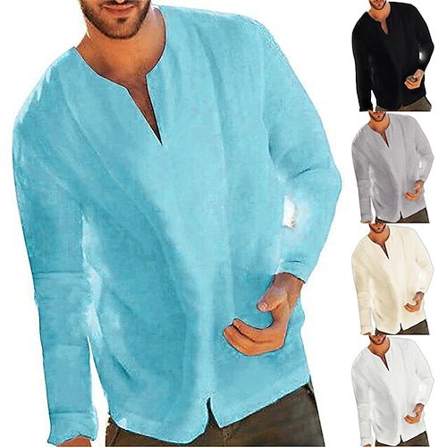 

Mens Loose Cotton Tunic Casual Beach Long Sleeve V Neck Henley Tops Long Sleeve T Shirts Tops Male Solid Baggy Cotton Blend Loose Shirt Tunic Tops Casual Tee Shirt Sweatshirt Tops