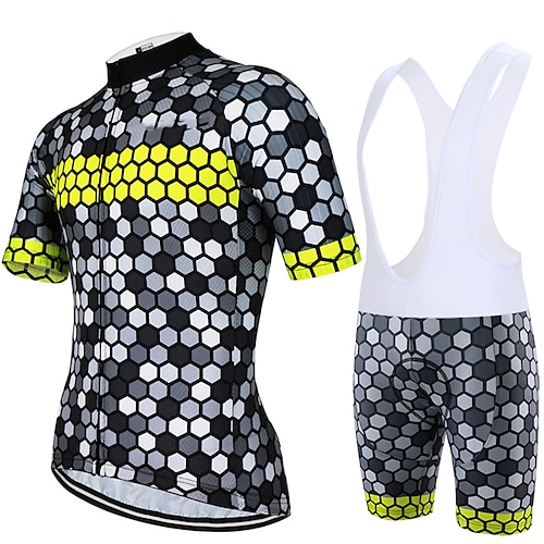 

Men's Short Sleeve Cycling Jersey with Bib Shorts Blue Bike 3D Pad Breathable Quick Dry Sports Graphic Clothing Apparel