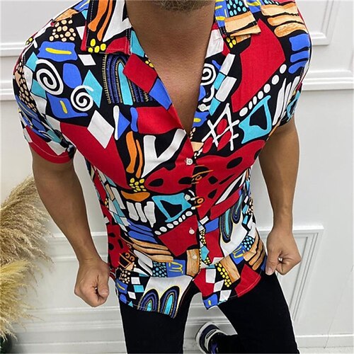 

Men's Shirt Cartoon Turndown Street Casual Button-Down Print Tops Casual Fashion Breathable Comfortable Red