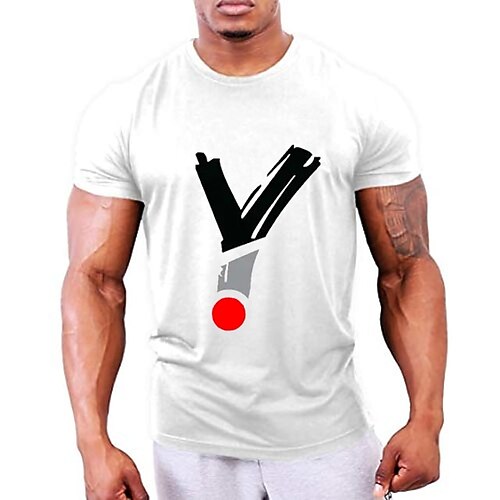 

Men's T shirt Tee Solid Color Letter Crew Neck Casual Daily Short Sleeve Tops Casual White