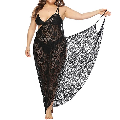 

Per donna Costumi da bagno Prendisole Abito da spiaggia Plus Size Costume da bagno Scollatura posteriore Pizzo Colore puro Nero Con bretelline Costumi da bagno Sexy Festività Di tendenza / Sensuale