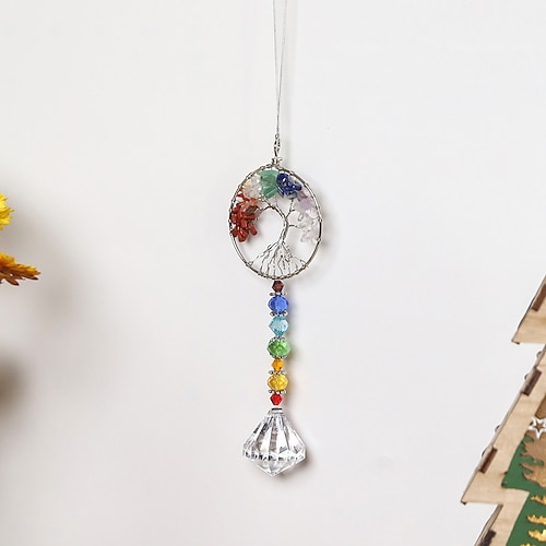 

Colorful Tree of Life Crystal Dream Catcher Handmade Gift Shiny Wind Chimes Ornament Wall Hanging Decor Art Creative Home Pendant Car Hanging