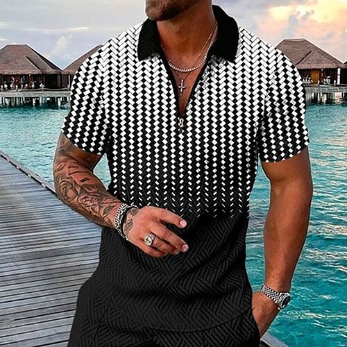 

Men's Collar Polo Shirt Golf Shirt Polka Dot Turndown Black / White Green Blue Yellow Street Casual Short Sleeve Zipper Clothing Apparel Fashion Casual Comfortable